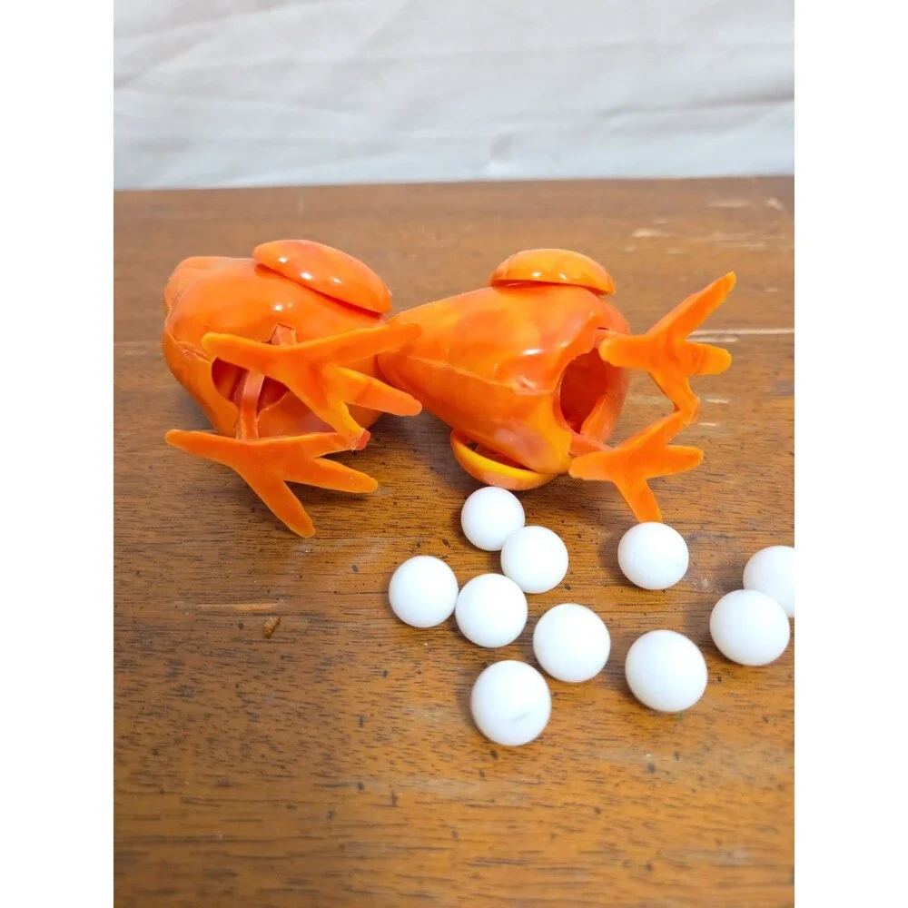 Vintage Catalin Bakelite Orange Marbled Egg Laying Chicken Toy Set Of 2 Works!
